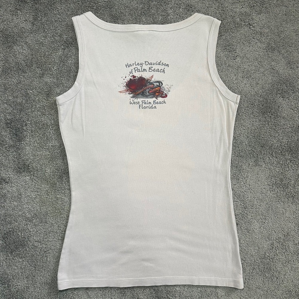 Harley-Davidson Tank Top Women Large Beige Palm Beach Florida Rhinestone 2009